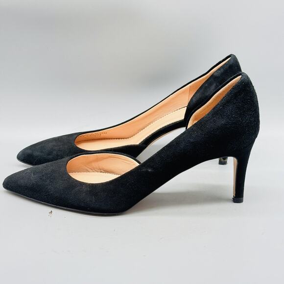 J Crew Shoes Womens 7 Black Suede d'Orsay Pumps Court Made in Italy Heels - Picture 4 of 11